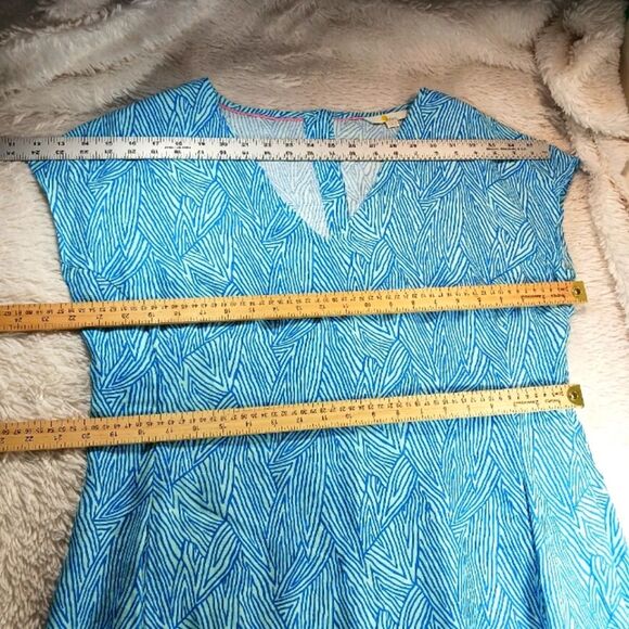 Boden Lara Linen Bold Blue Tropical Leaf Midi Dress Womans 12 Coastal Beach Wear - Picture 7 of 12